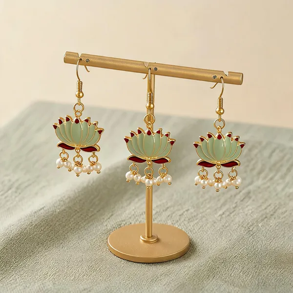 Pista_Green_Color_Beautiful_Lotus_Design_Meenakari_Earrings_Collection_For_Women_And_Girls_-_Pista_Green_-_Pack_Of_3