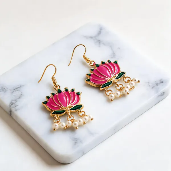 Pink_Color_Beautiful_Lotus_Design_Meenakari_Earrings_Collection_For_Women_And_Girls_-_Pink_-_Pack_Of_3