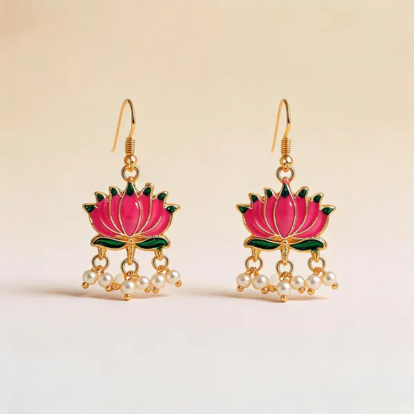 Pink_Color_Beautiful_Lotus_Design_Meenakari_Earrings_Collection_For_Women_And_Girls_-_Pink_-_Pack_Of_3
