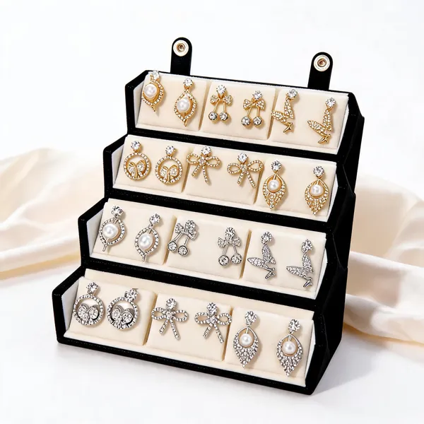White_&_Silver_Color_12_Pairs_Stud_Earrings_Combo_Jewellery_Box_For_Women_And_Girls_-_White_&_Silver