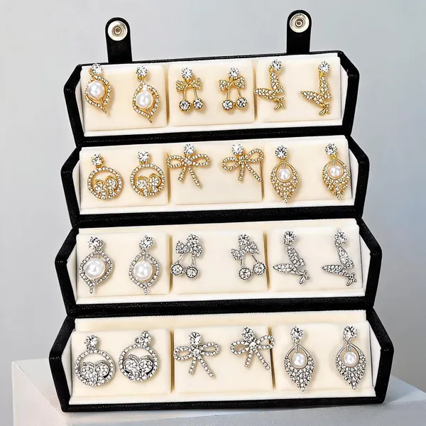 White_&_Silver_Color_12_Pairs_Stud_Earrings_Combo_Jewellery_Box_For_Women_And_Girls_-_White_&_Silver