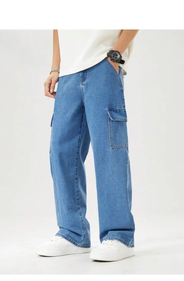 Blue_Denim_Wide_Leg_Cargo_Jeans_for_Men