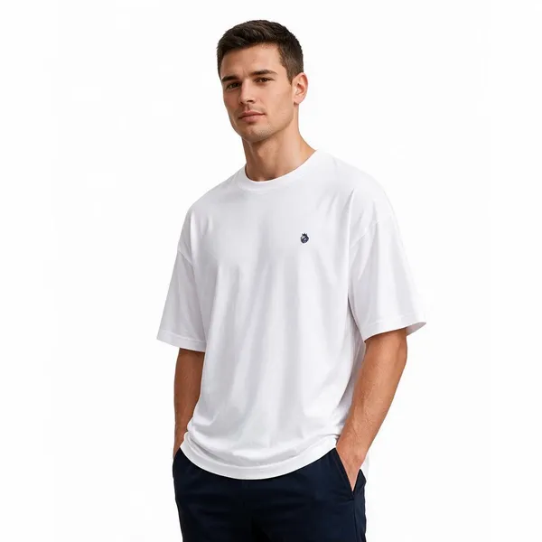 White_French_Terry_Cotton_Oversized_Round_Neck_French_Terry_For_Men