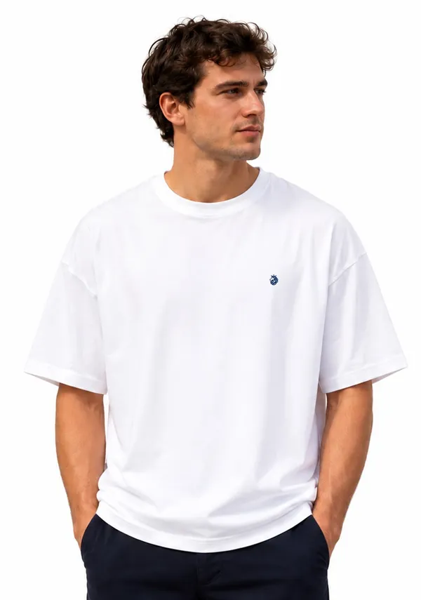 White_French_Terry_Cotton_Oversized_Round_Neck_French_Terry_For_Men