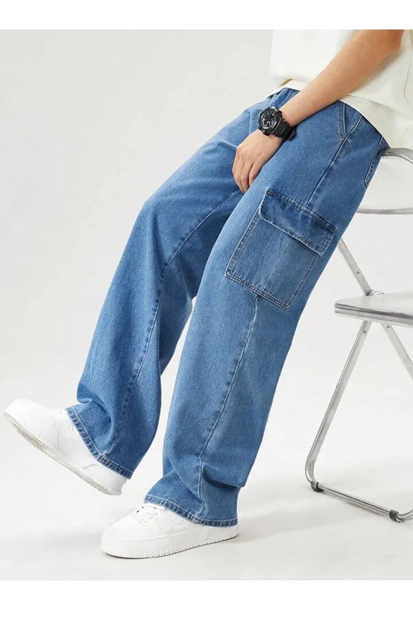 Blue_Denim_Wide_Leg_Cargo_Jeans_for_Men