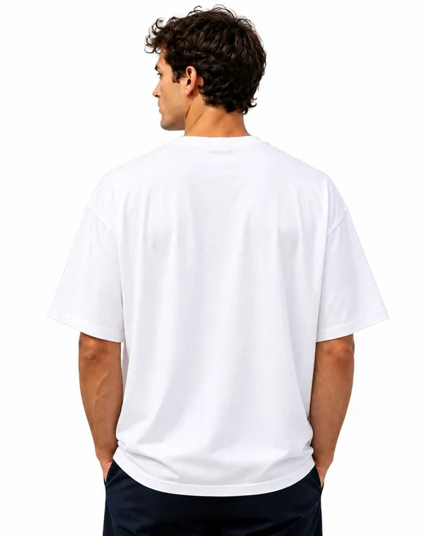 White_French_Terry_Cotton_Oversized_Round_Neck_French_Terry_For_Men