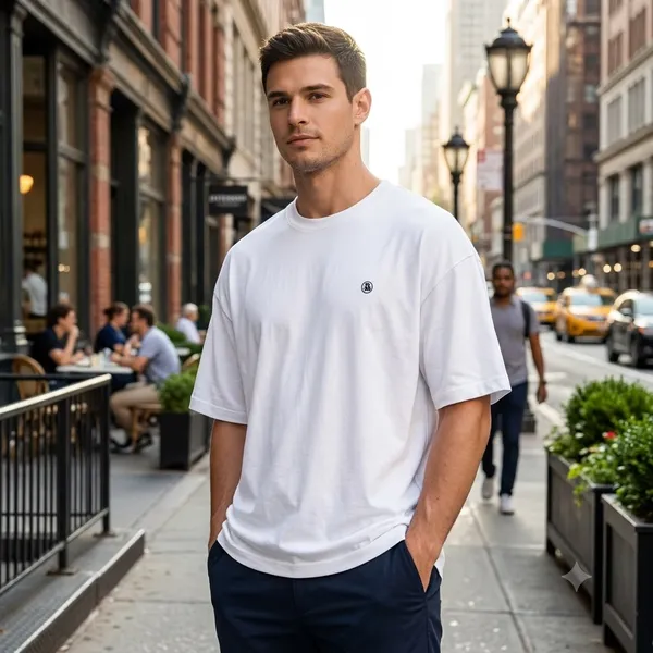 White_French_Terry_Cotton_Oversized_Round_Neck_French_Terry_For_Men