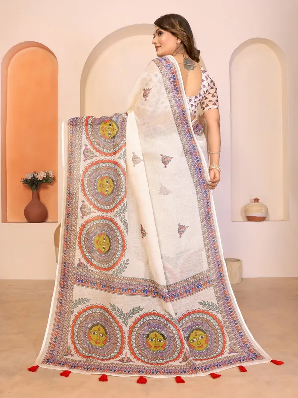 Off_White_Madhubani_Print_Saree_For_Women