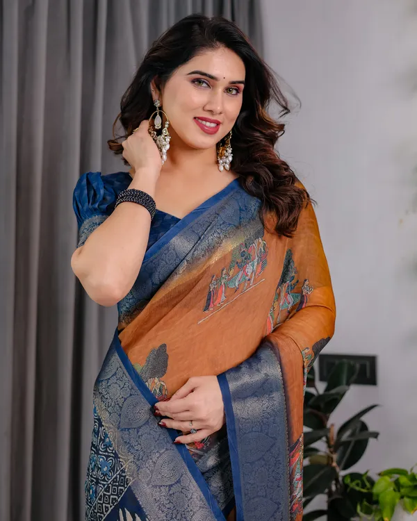 Orange_Printed_Saree_For_Women