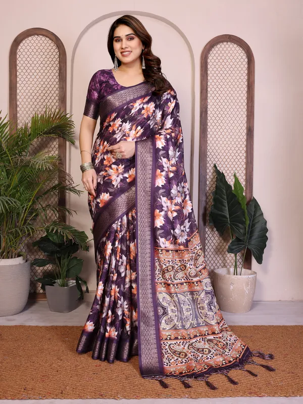 Purple_Printed_Saree_For_Women