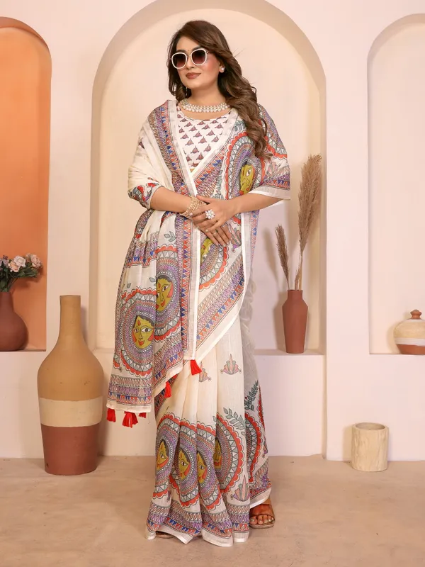 Off_White_Madhubani_Print_Saree_For_Women