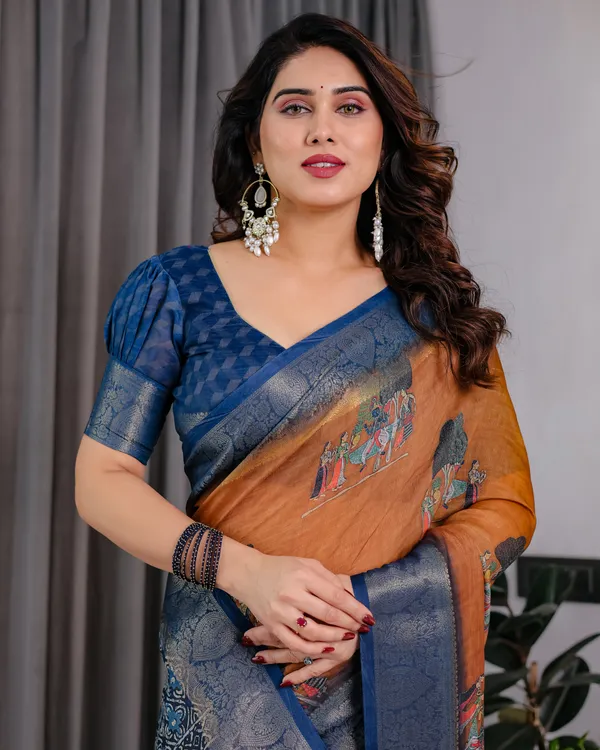 Orange_Printed_Saree_For_Women