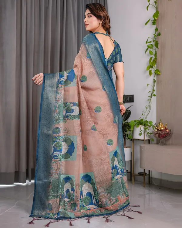 Peach_Printed_Saree_For_Women