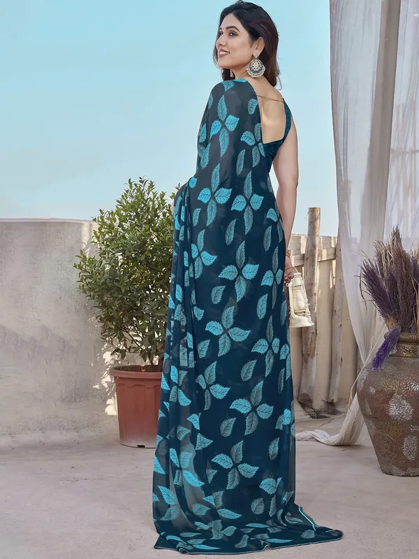 Blue_Leaf_Print_Saree_For_Women