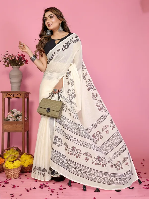 Cream_Cotton_Printed_Saree_For_Women