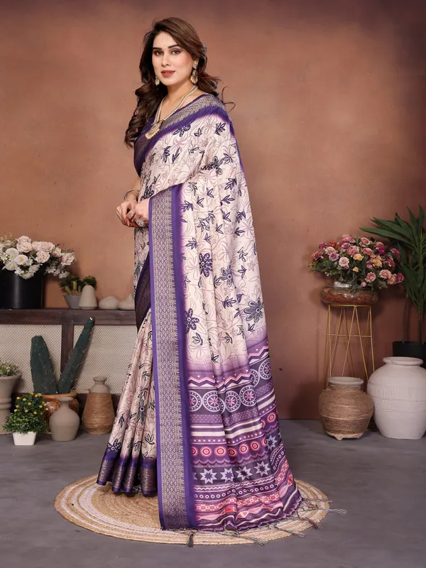 Purple_Cotton_Silk_Saree_With_Digital_Print_Jacquard_Border_&_Tassels
