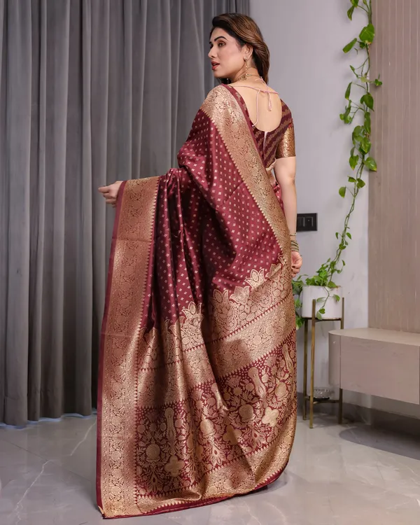 Royal_Maroon_Soft_Lichi_Silk_Saree_With_Antique_Gold_Zari_&_Floral_Pallu
