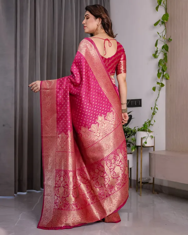 Rani_Pink_Soft_Lichi_Silk_Saree_With_Royal_Gold_Zari_&_Floral_Pallu
