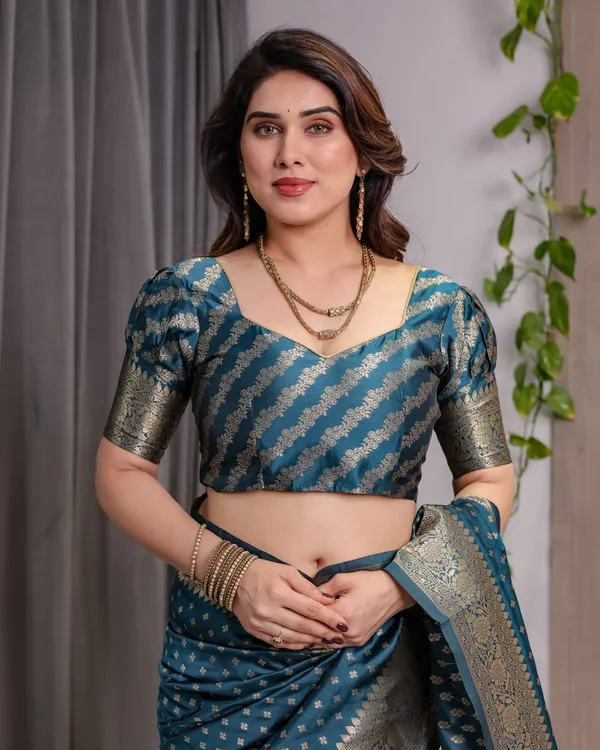 Rama_Blue_Soft_Lichi_Silk_Saree_With_Regal_Gold_Zari_&_Heritage_Pallu
