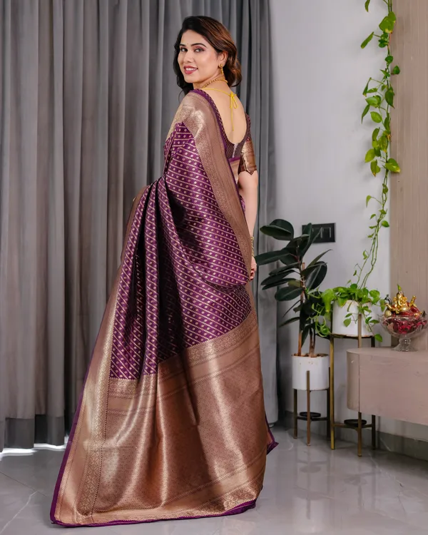 Purple_Wine_Soft_Lichi_Silk_Saree_With_Antique_Gold_Zari_&_Regal_Border
