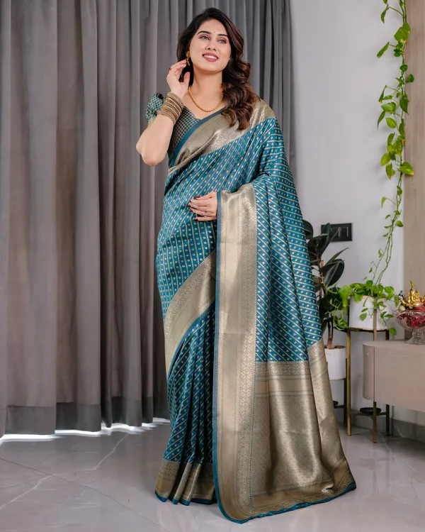 Rama_Blue_Soft_Lichi_Silk_Saree_With_Golden_Zari_Weaving_&_Ornamental_Border
