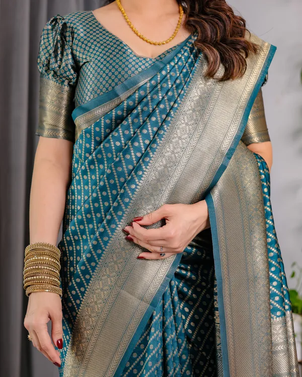 Rama_Blue_Soft_Lichi_Silk_Saree_With_Golden_Zari_Weaving_&_Ornamental_Border
