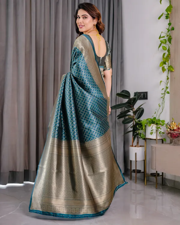 Rama_Blue_Soft_Lichi_Silk_Saree_With_Golden_Zari_Weaving_&_Ornamental_Border
