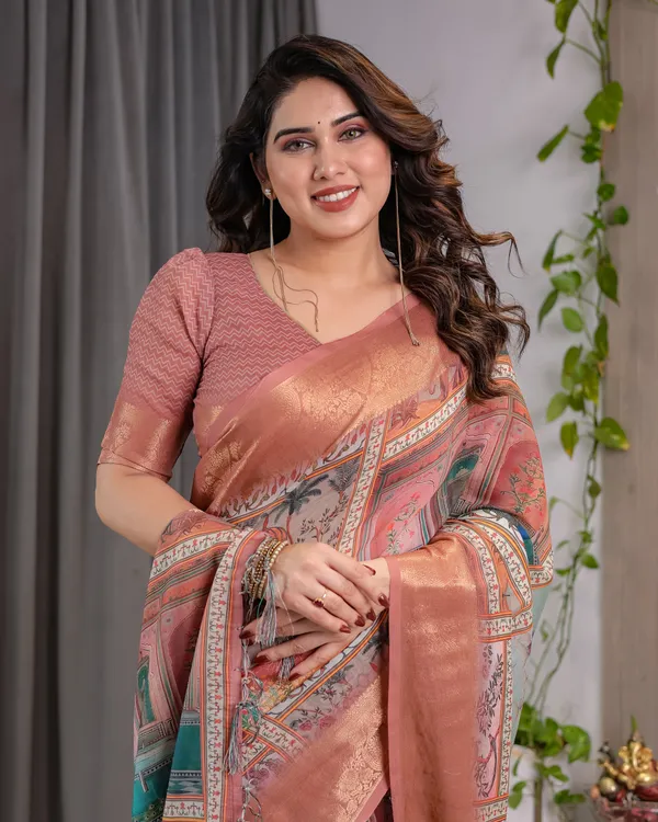 Peach_Printed_Saree_For_Women