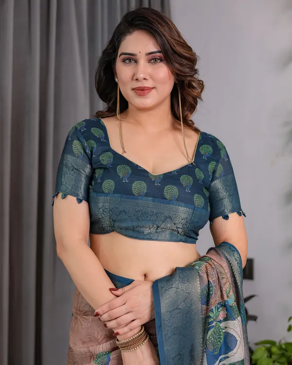 Peach_Printed_Saree_For_Women