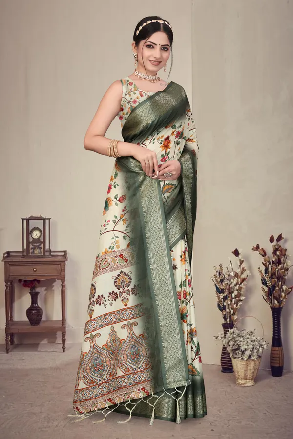 Green_Floral_Print_Saree_For_Women