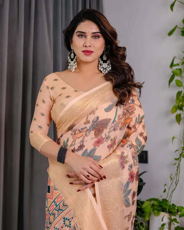 Peach_Printed_Saree_For_Women