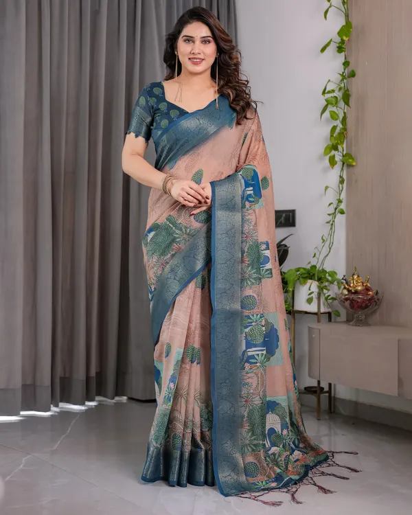 Peach_Printed_Saree_For_Women