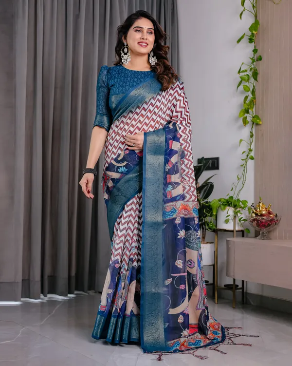 Blue_Printed_Saree_For_Women