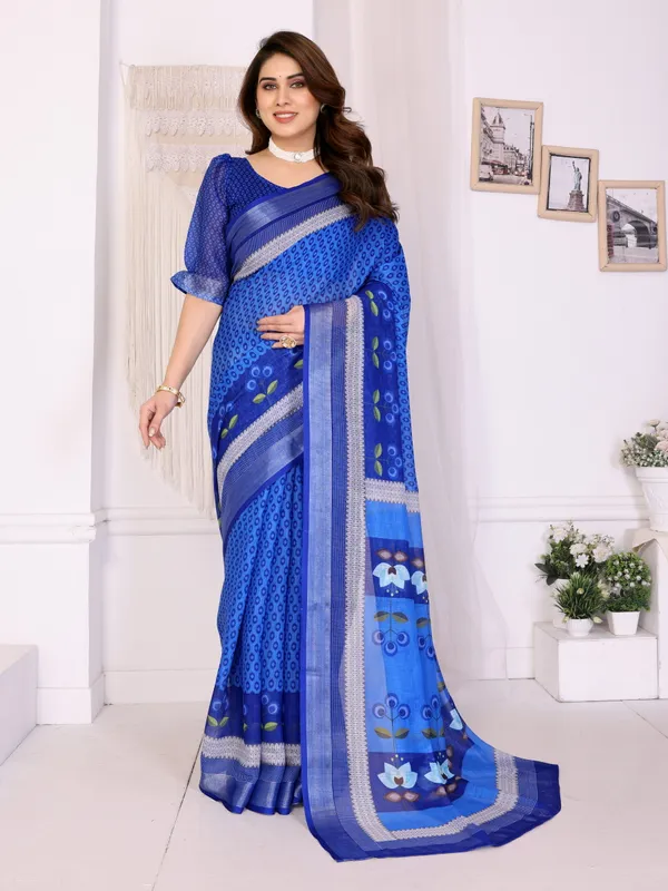 Blue_Printed_Saree_For_Women