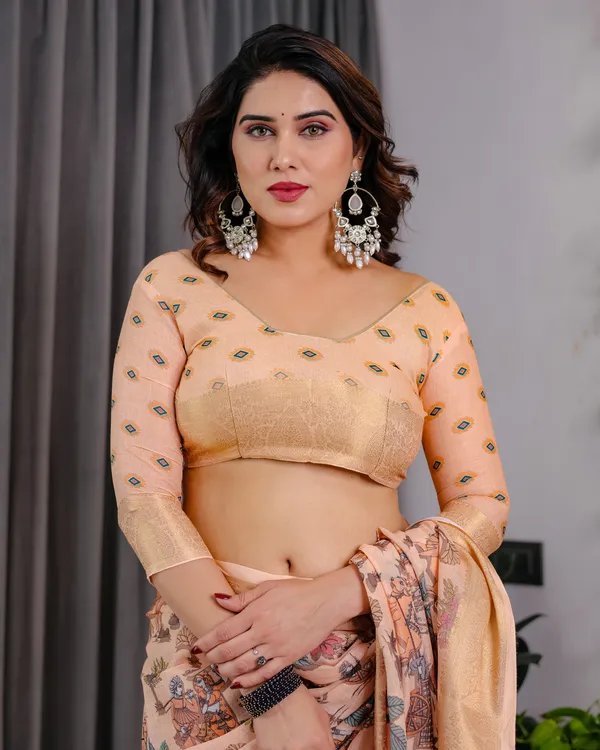 Peach_Printed_Saree_For_Women