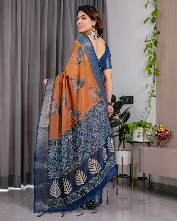 Orange_Printed_Saree_For_Women