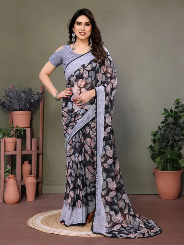 Grey_Floral_Print_Saree_For_Women