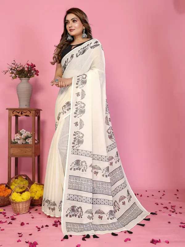 Cream_Cotton_Printed_Saree_For_Women