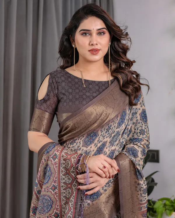 Brown_Printed_Ethnic_Saree_For_Women