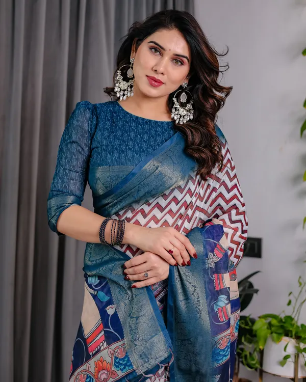 Blue_Printed_Saree_For_Women
