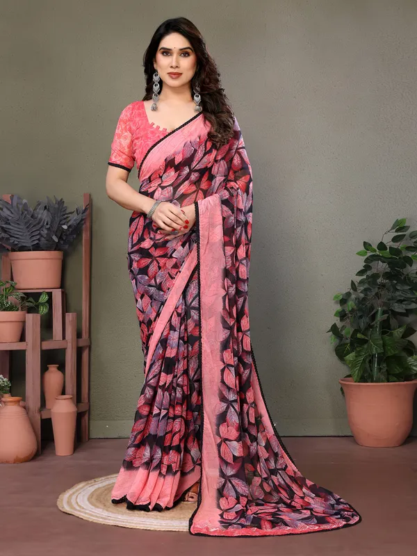 Pink_Printed_Saree_With_Blouse_For_Women