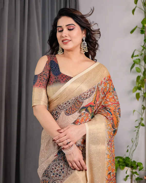 Beige_Printed_Saree_For_Women