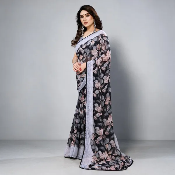 Grey_Floral_Print_Saree_For_Women