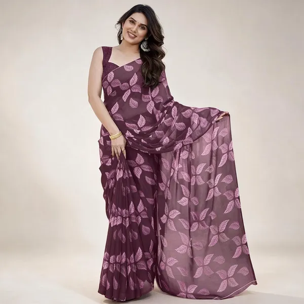 Purple_Leaf_Print_Saree_For_Women