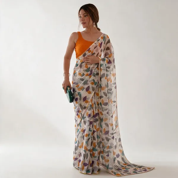 Multicolor_Leaf_Print_Saree_For_Women