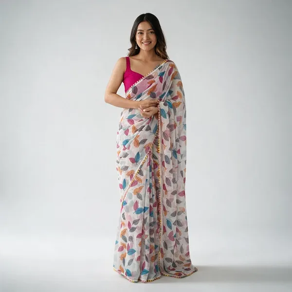 Multicolor_Chiffon_Printed_Saree_For_Women