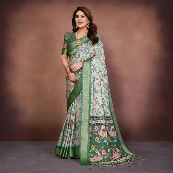 Light_Green_Cotton_Silk_Saree_With_Digital_Print_Jacquard_Border_&_Tassels
