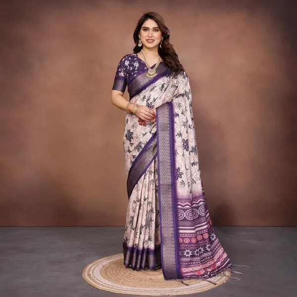 Purple_Cotton_Silk_Saree_With_Digital_Print_Jacquard_Border_&_Tassels
