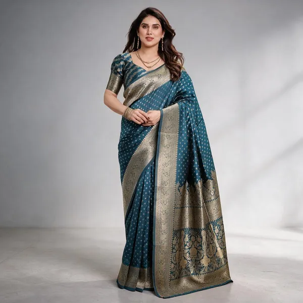 Rama_Blue_Soft_Lichi_Silk_Saree_With_Regal_Gold_Zari_&_Heritage_Pallu
