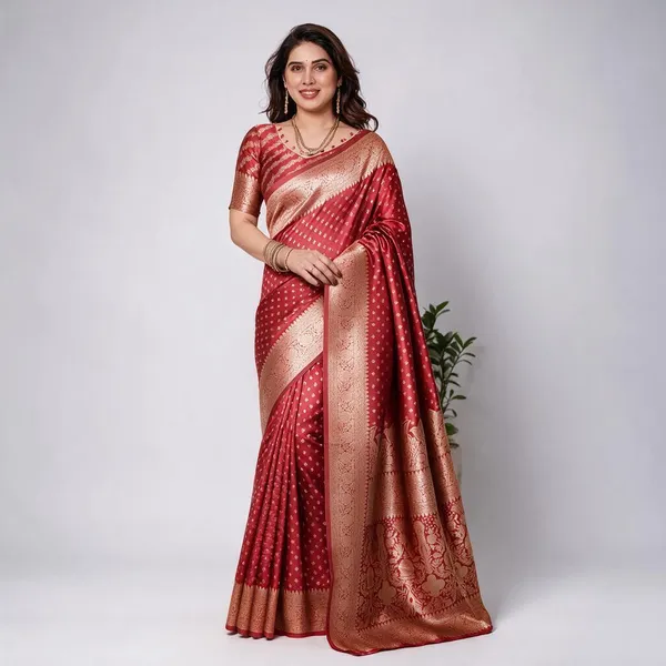 Crimson_Red_Soft_Lichi_Silk_Saree_With_Golden_Zari_Artistry_&_Floral_Pallu
